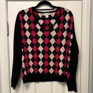 Vintage Y2K Marshall Field’s 100% Cashmere Argyle V-Neck Sweater XL